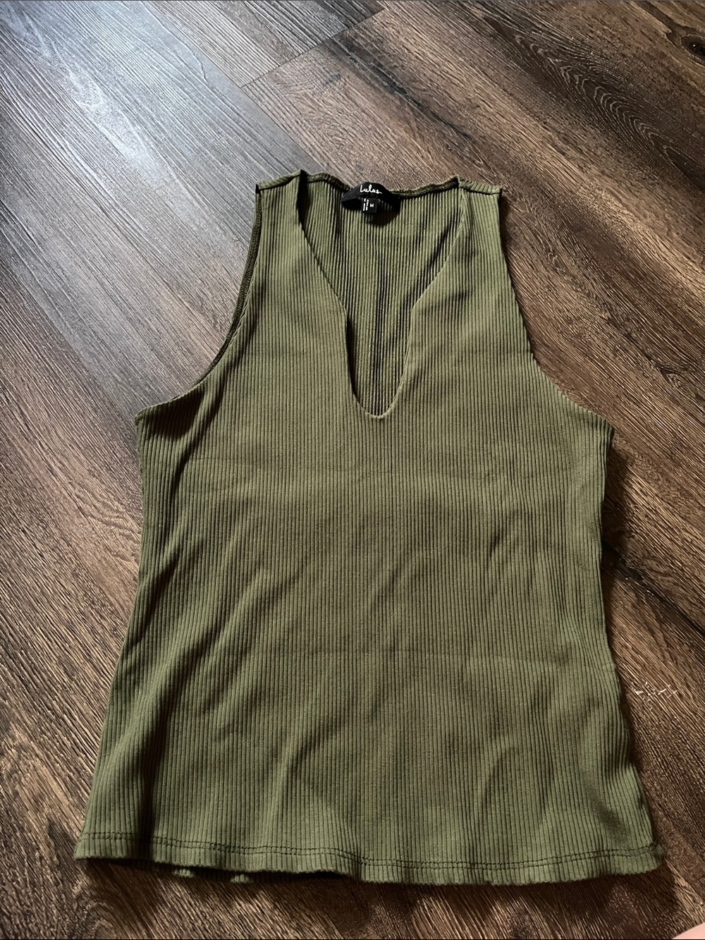 Lulu's Olive Ribbed V-Notch Tank Top
